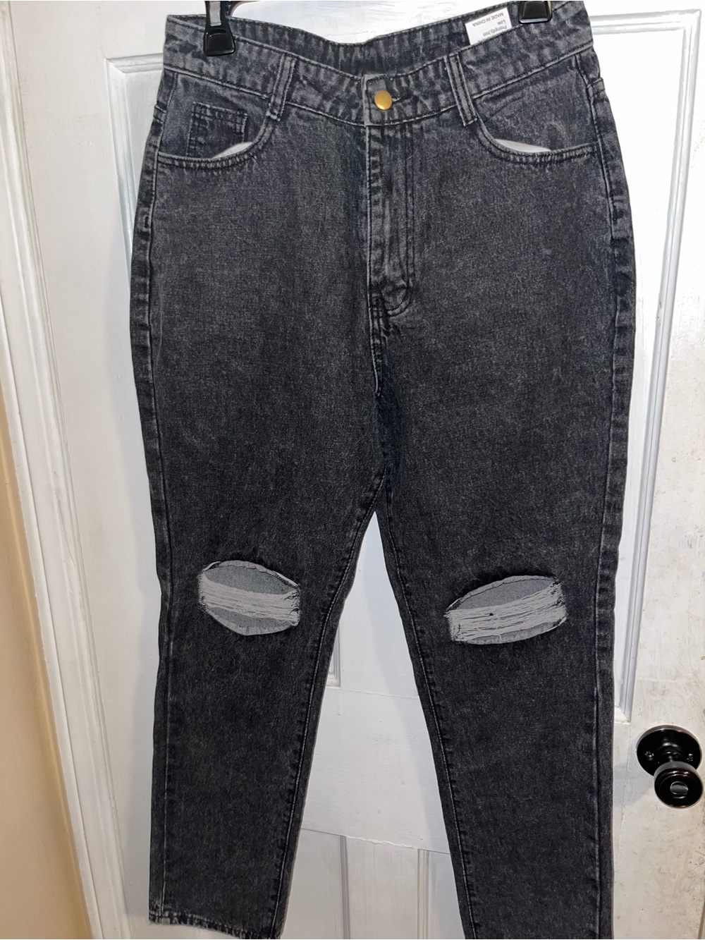 SHEIN Black Washed Distressed Skinny Jeans